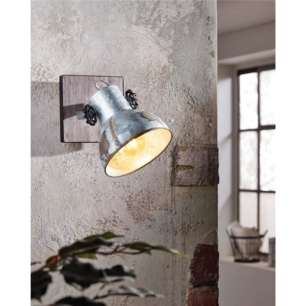 Aplique de pared BARNSTAPLE estilo industrial de madera y zinc, E27