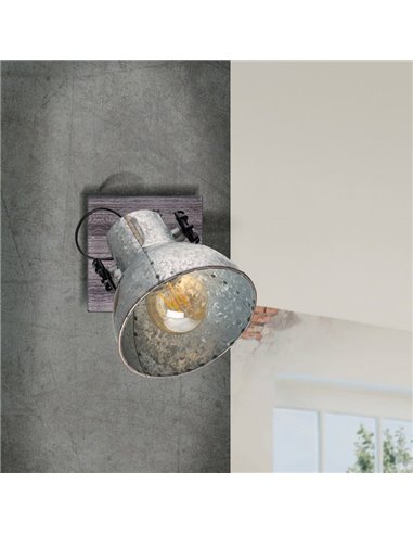 Aplique de pared BARNSTAPLE estilo industrial de madera y zinc, E27