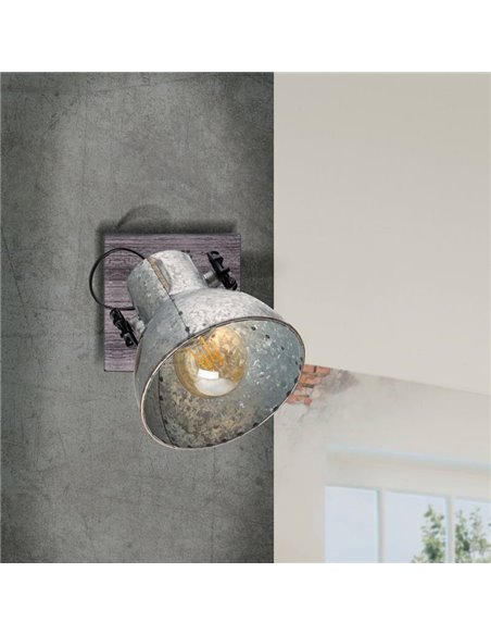 Aplique de pared BARNSTAPLE estilo industrial de madera y zinc, E27