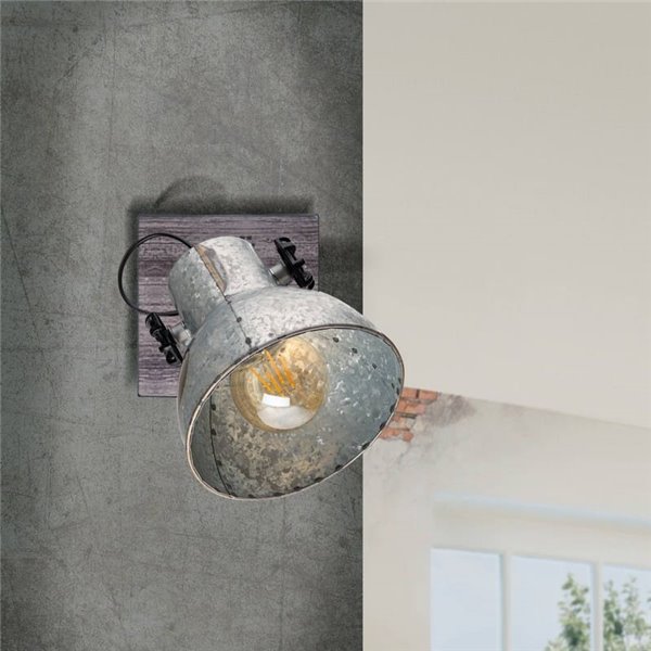 Aplique de pared BARNSTAPLE estilo industrial de madera y zinc, E27