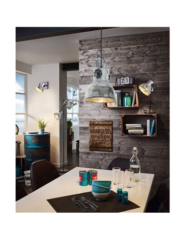 Aplique de pared BARNSTAPLE estilo industrial de madera y zinc, E27