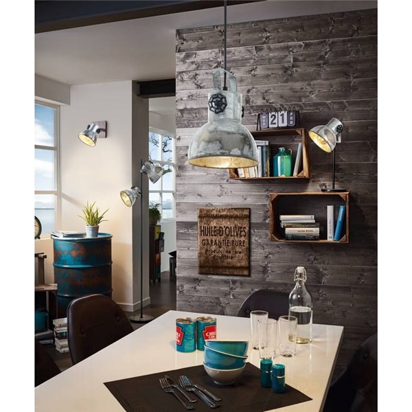 Applique murale en bois et zinc de style industriel BARNSTAPLE, E27