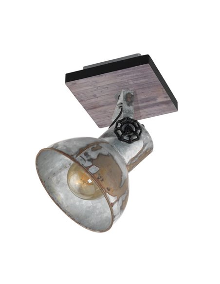 Aplique de pared BARNSTAPLE estilo industrial de madera y zinc, E27