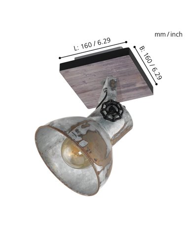 Aplique de pared BARNSTAPLE estilo industrial de madera y zinc, E27