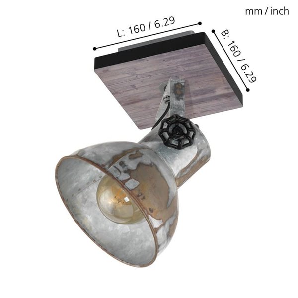 Aplique de pared BARNSTAPLE estilo industrial de madera y zinc, E27