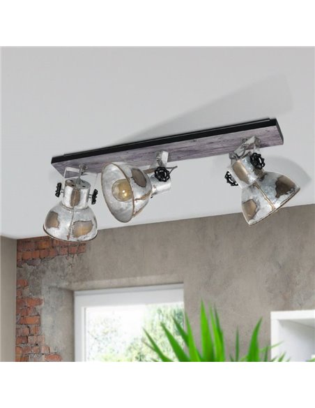 Regleta de focos orientables BARNSTAPLE de madera y zinc 3xE27