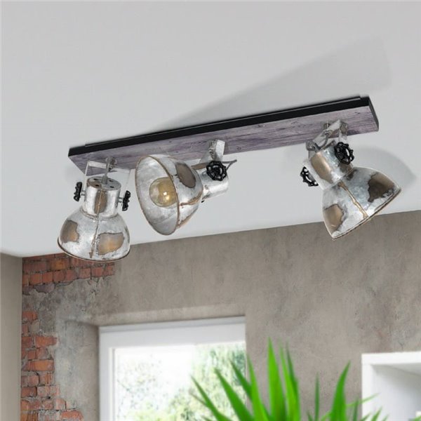 Regleta de focos orientables BARNSTAPLE de madera y zinc 3xE27