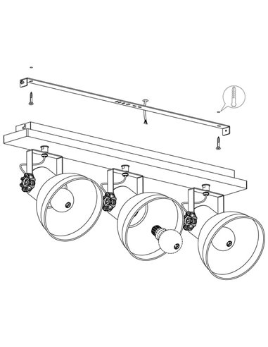 Regleta de focos orientables BARNSTAPLE de madera y zinc 3xE27