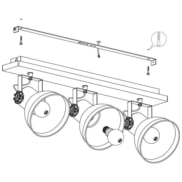 Regleta de focos orientables BARNSTAPLE de madera y zinc 3xE27