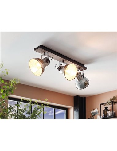 Regleta de focos orientables BARNSTAPLE de madera y zinc 3xE27