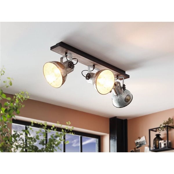 Regleta de focos orientables BARNSTAPLE de madera y zinc 3xE27
