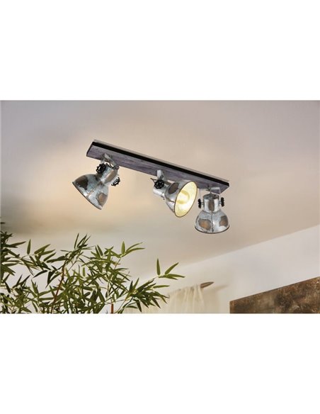 Regleta de focos orientables BARNSTAPLE de madera y zinc 3xE27