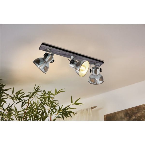 Regleta de focos orientables BARNSTAPLE de madera y zinc 3xE27