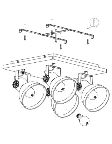 Plafonnier carré avec 4 spots BARNSTAPLE bois et zinc, E27
