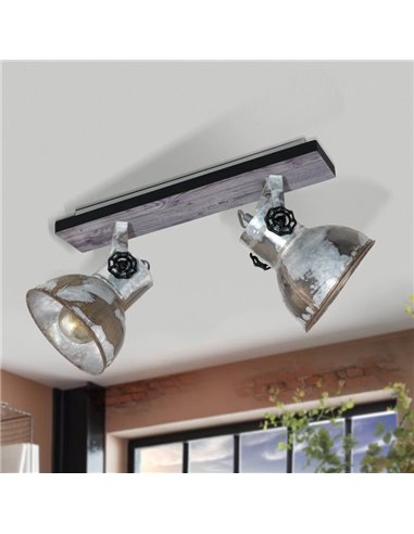 Regleta de 2 Focos móviles BARNSTAPLE de madera y Zinc galvanizado, 2xE27