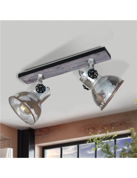Regleta de 2 Focos móviles BARNSTAPLE de madera y Zinc galvanizado, 2xE27