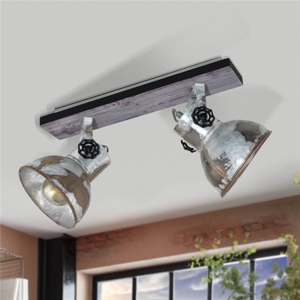 Regleta de 2 Focos móviles BARNSTAPLE de madera y Zinc galvanizado, 2xE27