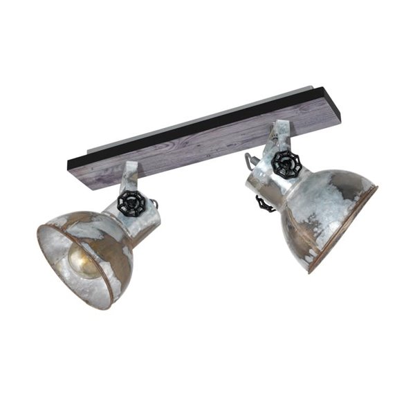 Regleta de 2 Focos móviles BARNSTAPLE de madera y Zinc galvanizado, 2xE27