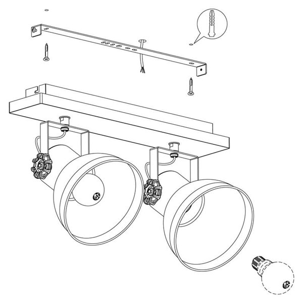 Barrette de 2 spots mobiles BARNSTAPLE en Bois et Zinc Galvanisé, 2xE27