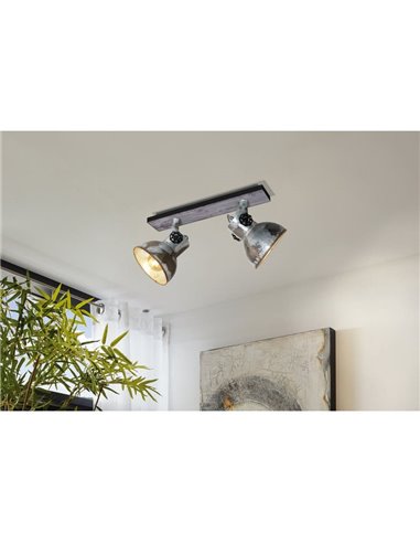 Regleta de 2 Focos móviles BARNSTAPLE de madera y Zinc galvanizado, 2xE27