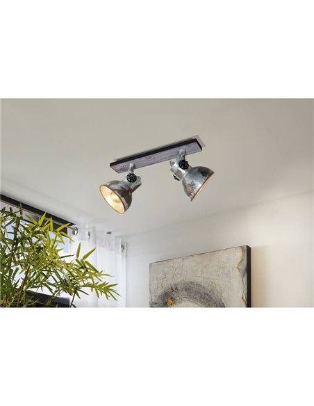 Regleta de 2 Focos móviles BARNSTAPLE de madera y Zinc galvanizado, 2xE27