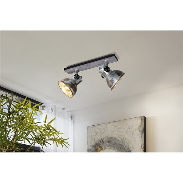 Regleta de 2 Focos móviles BARNSTAPLE de madera y Zinc galvanizado, 2xE27