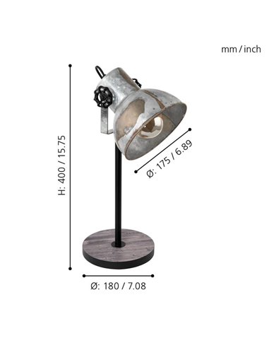 Lampe de table BARNSTAPLE par EGLO, bois et zinc galvanisé, E27