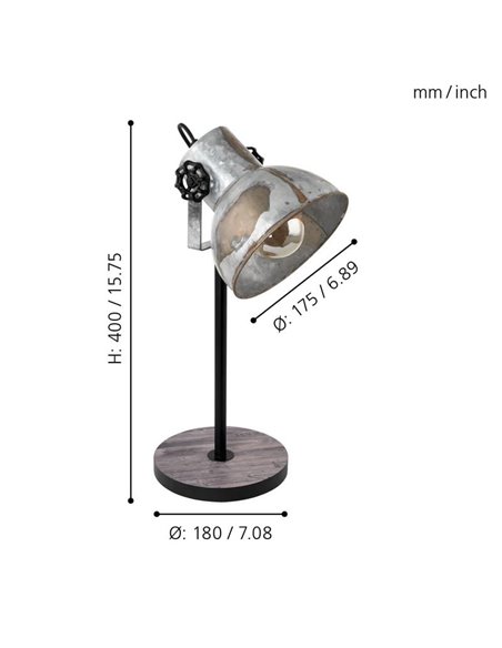 Lampe de table BARNSTAPLE par EGLO, bois et zinc galvanisé, E27