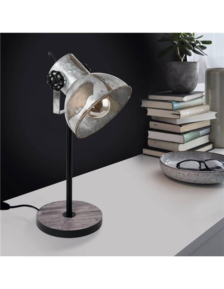 Lampe de table BARNSTAPLE par EGLO, bois et zinc galvanisé, E27