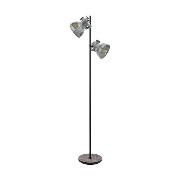 Lámpara de Pie BARNSTAPLE con 2 Focos Móviles, Madera y Zinc Galvanizado, E27