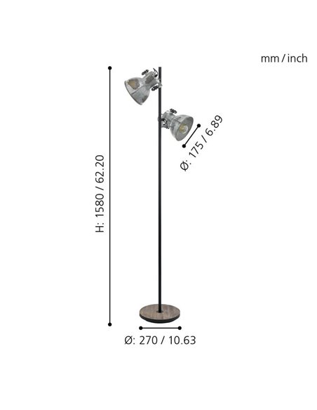BARNSTAPLE Lampadaire avec 2 Spots Mobiles, Bois et Zinc Galvanisé, E27