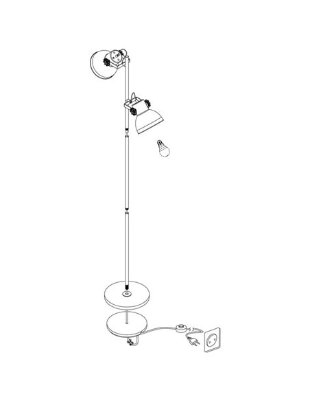 BARNSTAPLE Lampadaire avec 2 Spots Mobiles, Bois et Zinc Galvanisé, E27