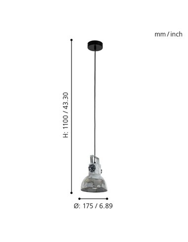 Candeeiro suspenso BARNSTAPLE, estilo industrial em zinco galvanizado, E27