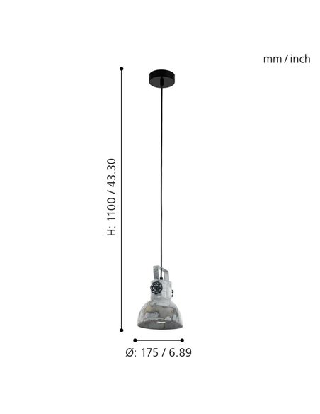 Candeeiro suspenso BARNSTAPLE, estilo industrial em zinco galvanizado, E27