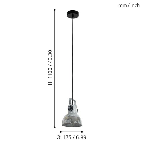 Candeeiro suspenso BARNSTAPLE, estilo industrial em zinco galvanizado, E27