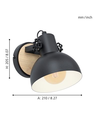 Aplique de Pared en forma de flexo móvil LUBENHAM, en madera y metal negro, E27