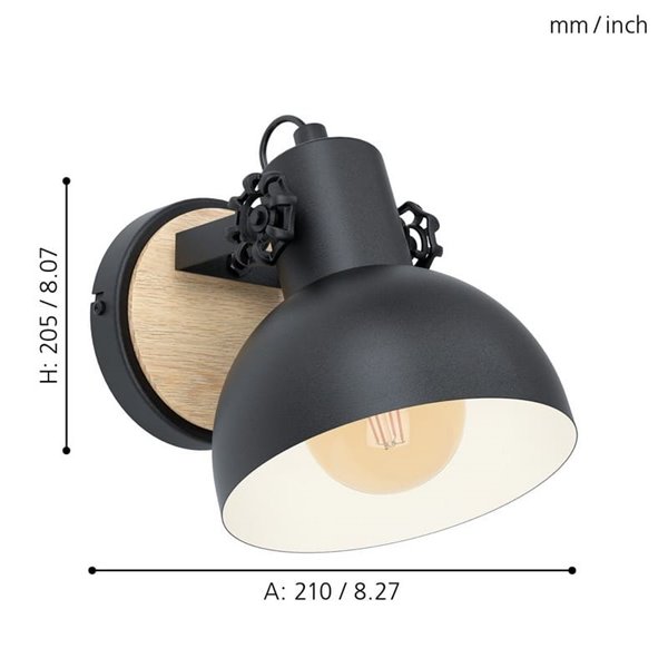 Aplique de Pared en forma de flexo móvil LUBENHAM, en madera y metal negro, E27