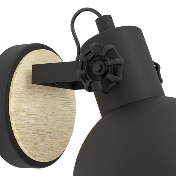 Aplique de Pared en forma de flexo móvil LUBENHAM, en madera y metal negro, E27