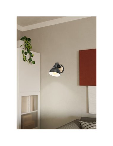 Aplique de Pared en forma de flexo móvil LUBENHAM, en madera y metal negro, E27