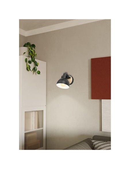 Aplique de Pared en forma de flexo móvil LUBENHAM, en madera y metal negro, E27