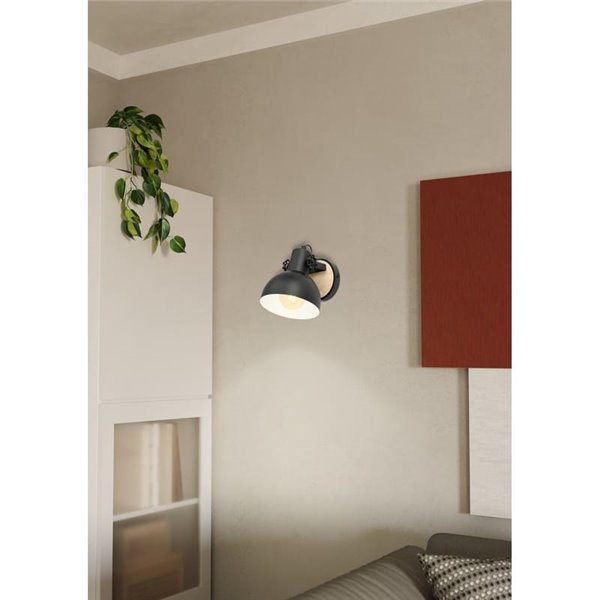 Aplique de Pared en forma de flexo móvil LUBENHAM, en madera y metal negro, E27