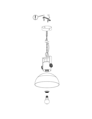 Lámpara Colgante Industrial LUBENHAM, con cadena y foco de Madera y Acero Negro, E27