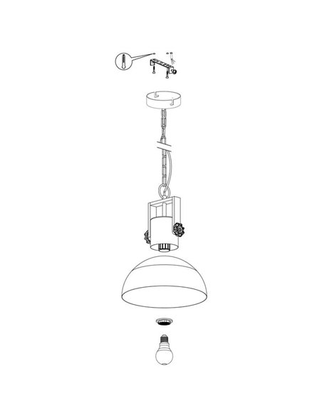 Lámpara Colgante Industrial LUBENHAM, con cadena y foco de Madera y Acero Negro, E27