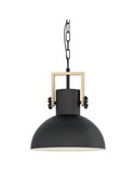 Lámpara Colgante Industrial LUBENHAM, con cadena y foco de Madera y Acero Negro, E27