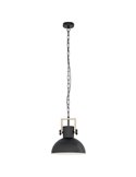 Lámpara Colgante Industrial LUBENHAM, con cadena y foco de Madera y Acero Negro, E27