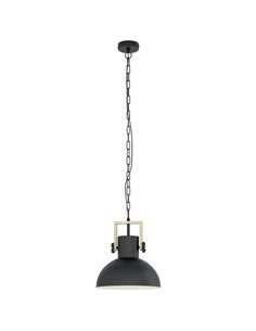 Lámpara Colgante Industrial LUBENHAM, con cadena y foco de Madera y Acero Negro, E27