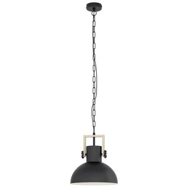 Lámpara Colgante Industrial LUBENHAM, con cadena y foco de Madera y Acero Negro, E27