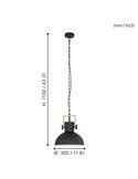 Lámpara Colgante Industrial LUBENHAM, con cadena y foco de Madera y Acero Negro, E27