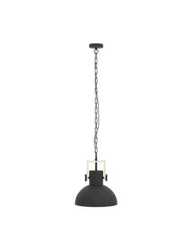 Lampe à suspension industrielle LUBENHAM, avec chaîne et ampoule en acier noir et bois, E27