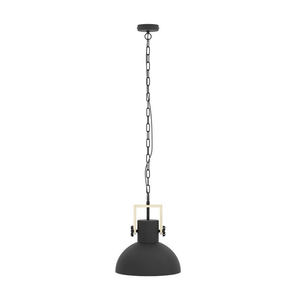 Lámpara Colgante Industrial LUBENHAM, con cadena y foco de Madera y Acero Negro, E27